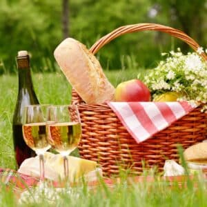 picnic basket with food