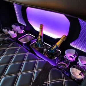 champagne bottles in a party bus