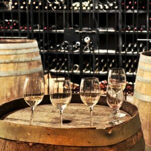wine glasses in a cellar