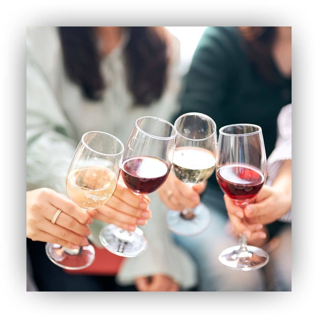 friends "cheers" wine glasses