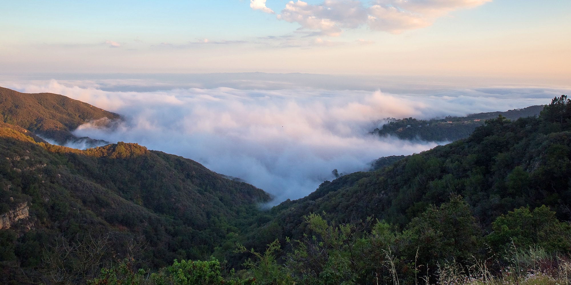 low coastal clouds in Santa Ynez Mountains, California