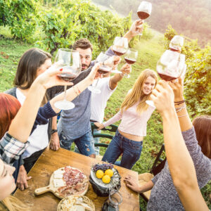 friends toasting with wine