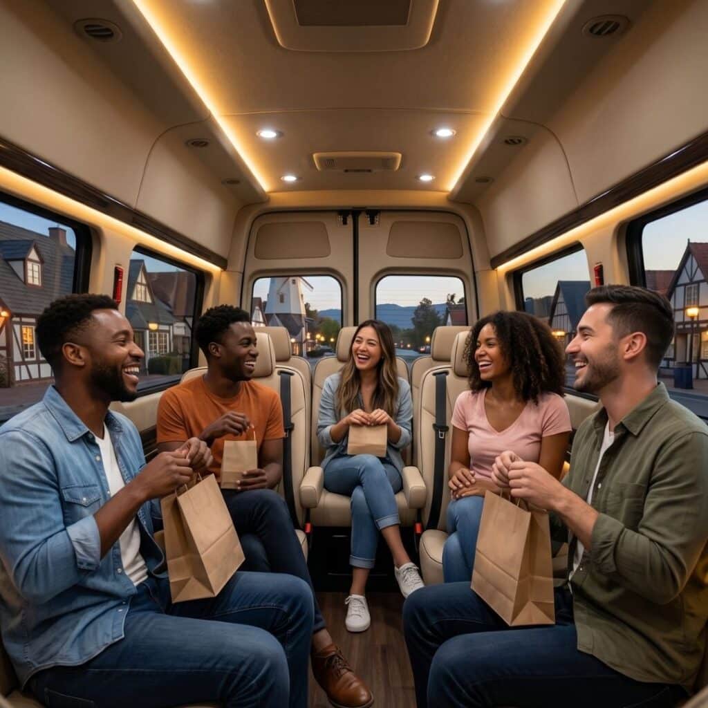 passengers sitting in the back of a van